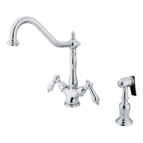 KS1231ALBS Heritage Deck Mount Kitchen Faucet W/ Brass Sprayer, Chrome